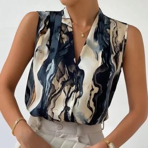 Luxe Marble Print Sleeveless Blouse